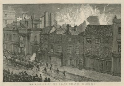 Der Brand des Grand Theatre, Islington, London von English School
