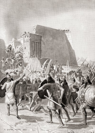Die Eroberung von Memphis, Ägypten durch den assyrischen König Esarhaddon, 671 v. Chr., aus Hutchinson