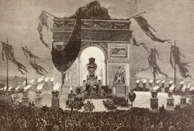 Der Sarg des französischen Schriftstellers Victor Hugo (Lithografie) von English School
