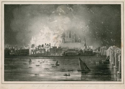 Die Zerstörung durch Feuer der Parlamentshäuser am 16. Oktober 1834 von English School