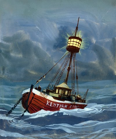 Das erste Feuerschiff, das 1732 in der Nähe der Nore-Sandbank platziert wurde von English School