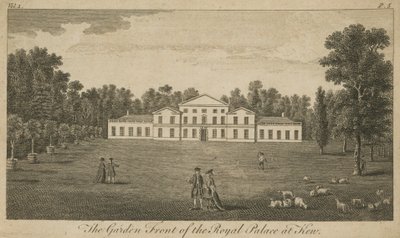 Die Gartenfront des Königspalastes in Kew, London von English School