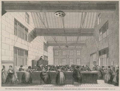 Der große Telegraphierraum in den neuen Büros der Electric and International Telegraph Company von English School