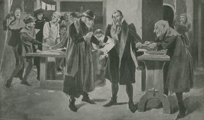 Die letzte Prüfung von Gutenberg, dem Drucker, am Rande des Sieges von English School