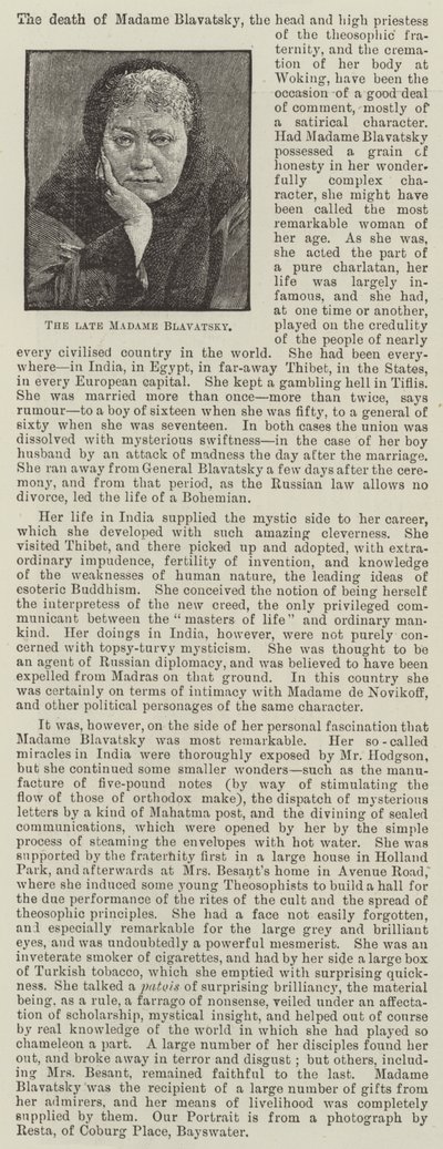 Die verstorbene Madame Blavatsky von English School
