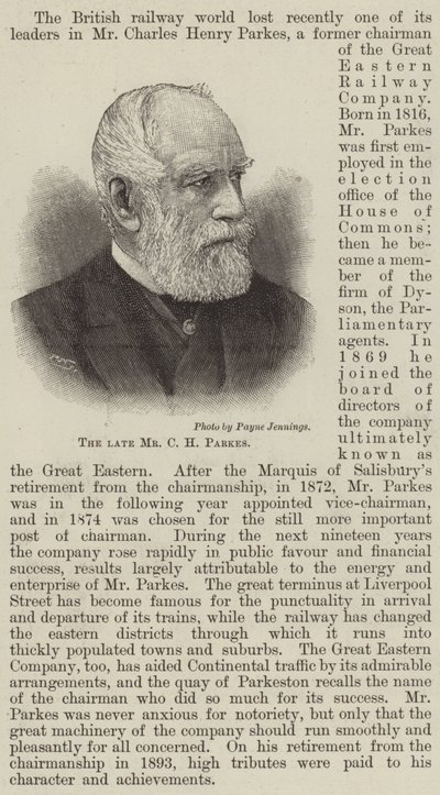 Der verstorbene Mr. C. H. Parkes (Gravur) von English School