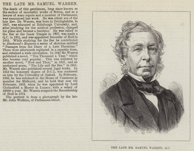Der verstorbene Mr. Samuel Warren, QC (Stich) von English School