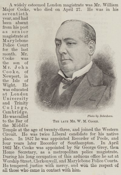Der verstorbene Mr. W. M. Cooke (Gravur) von English School