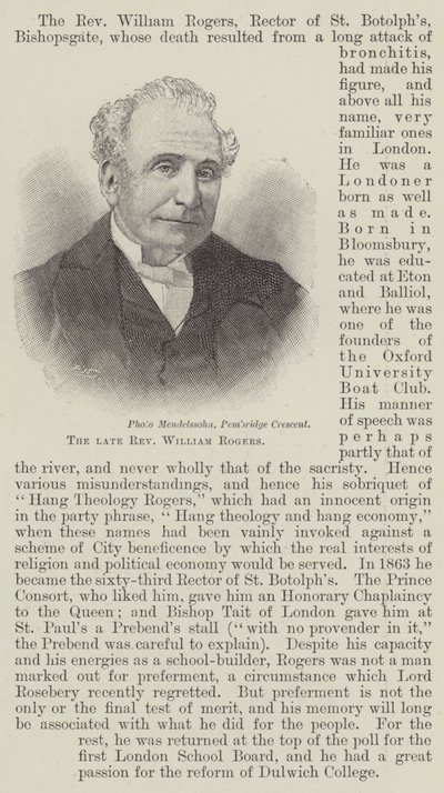 Der verstorbene Reverend William Rogers (Gravur) von English School