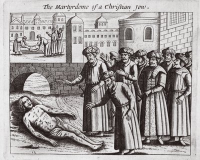 Das Martyrium eines christlichen Juden, Illustration aus Acts and Monuments von John Foxe, neunte Ausgabe, veröffentlicht 1684 von English School