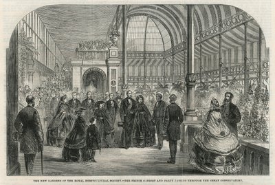 Die neuen Gärten der Königlichen Gartenbaugesellschaft: Der Prinzgemahl und die Gesellschaft passieren das große Gewächshaus von English School
