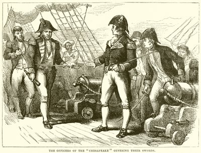 Die Offiziere der Chesapeake bieten ihre Schwerter an von English School