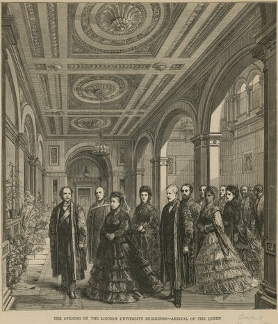 Die Eröffnung der Gebäude der London University - Ankunft der Königin von English School