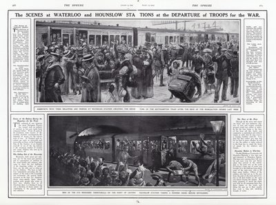 Die Szenen an den Bahnhöfen Waterloo und Hounslow beim Abmarsch der Truppen in den Krieg, Erster Weltkrieg, August 1914 von English School