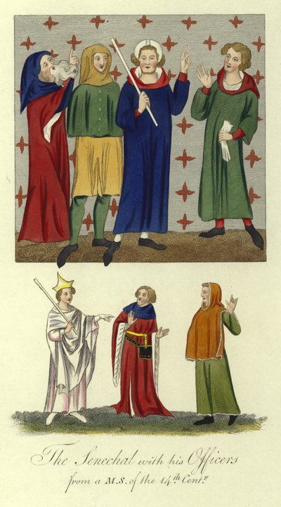 Der Seneschall mit seinen Offizieren, 14. Jahrhundert von English School