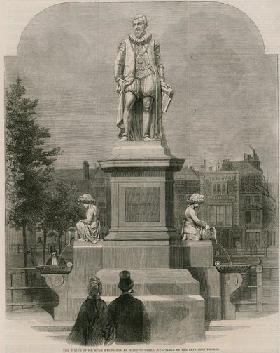 Die Statue von Sir Hugh Myddleton am Islington Green (Gravur) von English School
