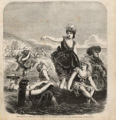 Die Sirenen des Meeres, eine Skizze der hübschen Badenden an der französischen Küste bei Trouville von English School