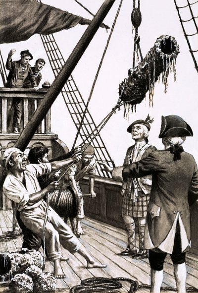 Das Schatzschiff Duque di Florenciea hat nicht mehr als ein paar Kanonen, Münzen und Kupfertöpfe hervorgebracht von English School