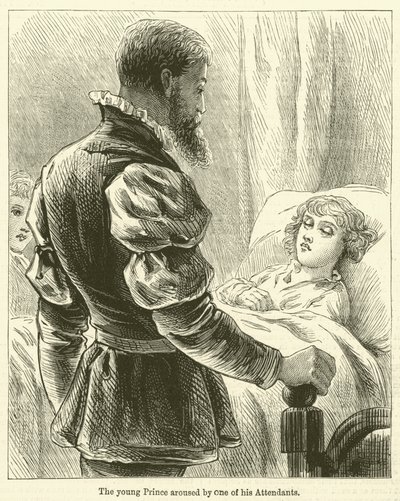 Der junge Prinz wird von einem seiner Diener geweckt (Gravur) von English School
