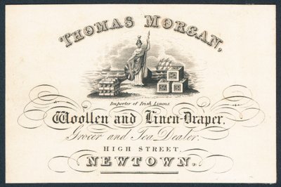 Thomas Morgan, Woll- und Leinenhändler, Lebensmittelhändler und Teehändler, Visitenkarte von English School