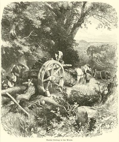 Holzschneiden im Wald von English School