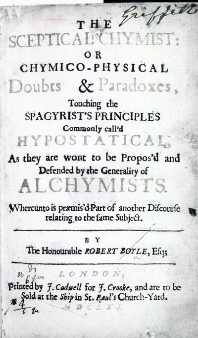 Titelseite zu The Sceptical Chymist von Robert Boyle, 1661 von English School