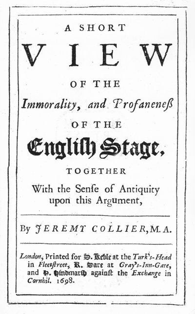 Titelseite zu A Short View of the Immorality and Profaneness of the English Stage von Jeremy Collier, 1698 von English School