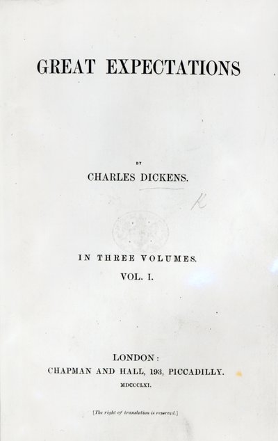 Titelseite zu Große Erwartungen von Charles Dickens, Erstausgabe, 1861 von English School