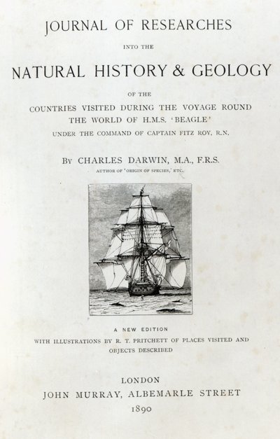 Titelseite zu The Voyage of the Beagle von Charles Darwin, Ausgabe veröffentlicht 1890 von English School