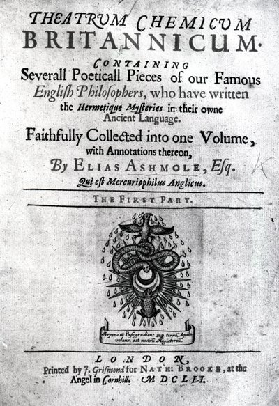 Titelblatt zu Theatrum Chemicum Britannicum von Elias Ashmole, 1652 von English School