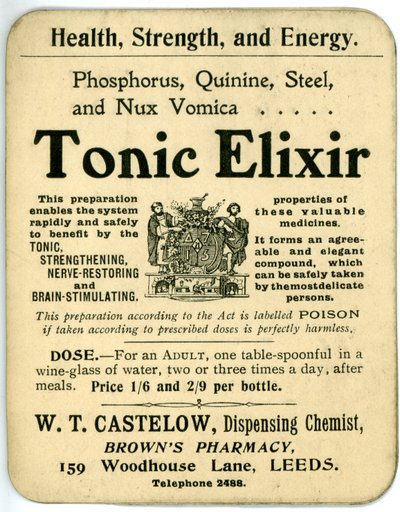 Etikett für Tonic Elixir, früh von English School