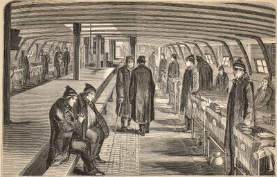 Oberdeck des Unite-Krankenhausschiffs, das den Hulks in Woolwich angegliedert ist, Illustration aus The Criminal Prisons of London and Scenes from Prison Life von Henry Mayhew und John Binny, veröffentlicht 1862 von English School