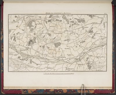 Topographische Karte der großen Straße von London nach Bath und Bristol, mit dem Land drei Meilen auf jeder Seite von English School