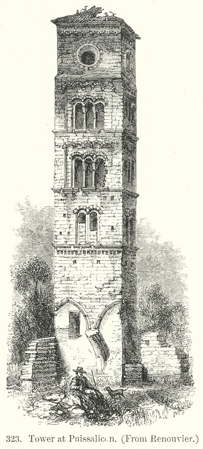 Turm in Puissalicon (Gravur) von English School