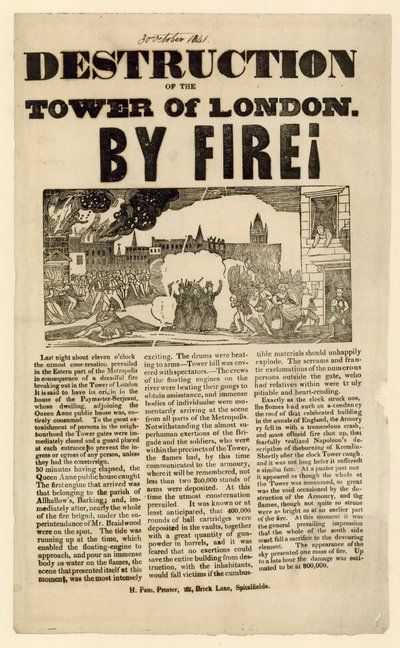 Tower von London Feuer, 1841 von English School