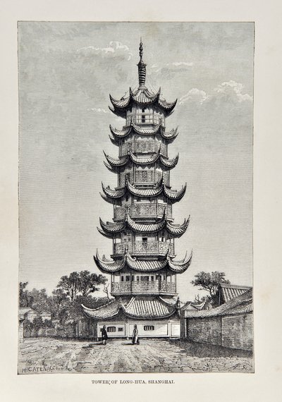 Turm von Long Hua, Shanghai, Illustration aus Die Universalgeographie, die Erde und ihre Bewohner, veröffentlicht 1878 von English School
