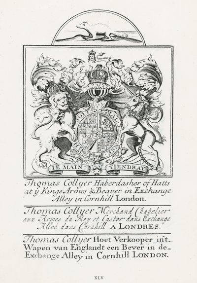 Handelskarte für Thomas Collyer, Cornhill Kurzwarenhändler von English School