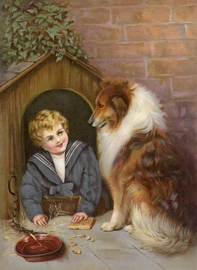 Turned Out - Junge, der vorgibt, ein Collie-Hund zu sein von English School