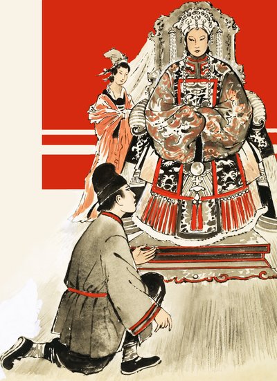 Unidentifizierter japanischer Mann vor weiblicher Königlicher von English School
