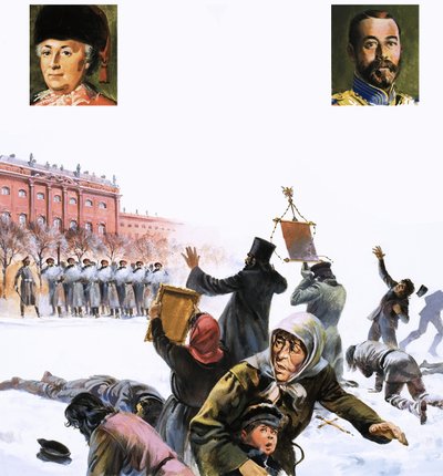Unidentifizierte Szene aus der Russischen Revolution von 1905 von English School