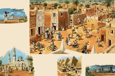 Unidentifizierte Szenen aus Ägypten, einschließlich des alten Ägypten und der Pyramiden von English School