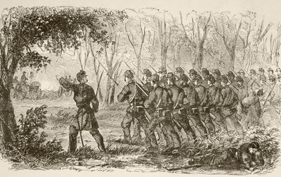 Unionssoldaten auf dem Plateau bei der ersten Schlacht von Bull Run (Lithografie) von English School