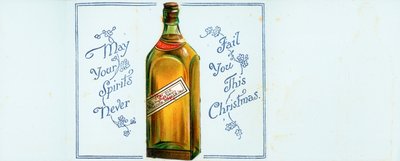 Sehr alte Highland-Whiskyflasche, Weihnachtskarte von English School