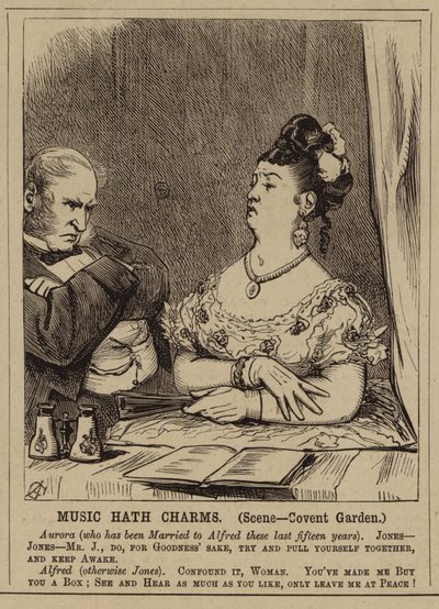 Viktorianisches Paar im Covent Garden Opernhaus, London (Stich) von English School