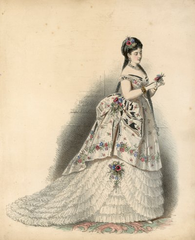 Viktorianische Modeplatte (farbige Gravur) von English School