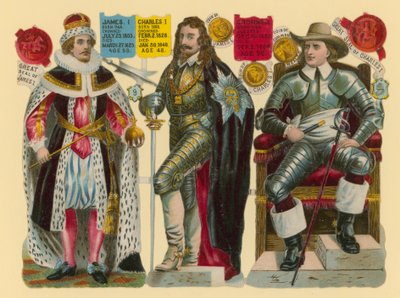 Viktorianischer Ausschnitt: König James I., König Charles I., Oliver Cromwell von English School