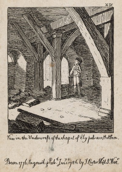 Ansicht in der Krypta der Kapelle des Ely Palace, Holborn von English School