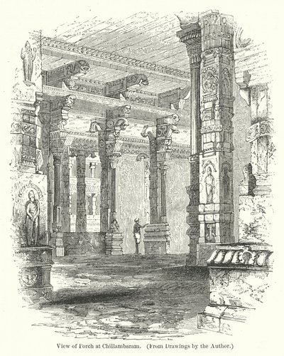 Ansicht der Veranda in Chillambaram (Gravur) von English School