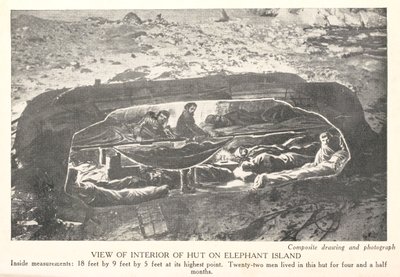Ansicht des Inneren einer Hütte auf der Elefanteninsel, aus 