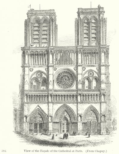 Ansicht der Fassade der Kathedrale in Paris (Gravur) von English School